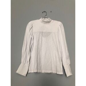 Nation LTD Sandrine Pima Cotton Smocked Mock Neck Long Sleeve‎ Top Blouse White